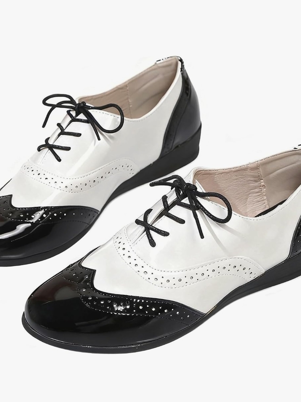 Women's Two-Tone Black and White Lace-Up Oxford